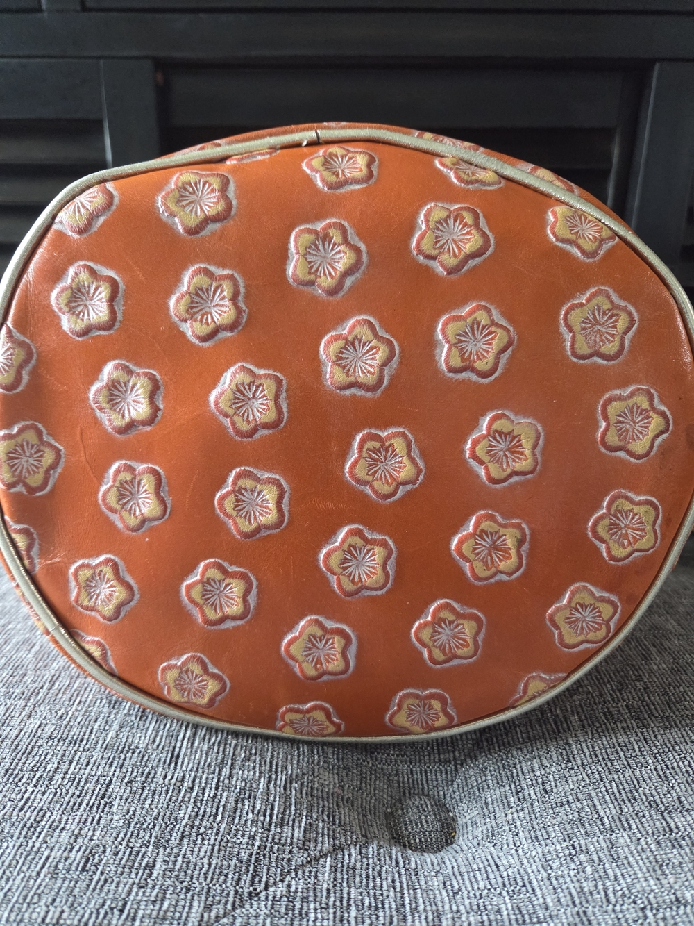 PULICATI Orange Floral Embossed Leather Bucket Bag with Gold Drawstring - Picture 5 of 13
